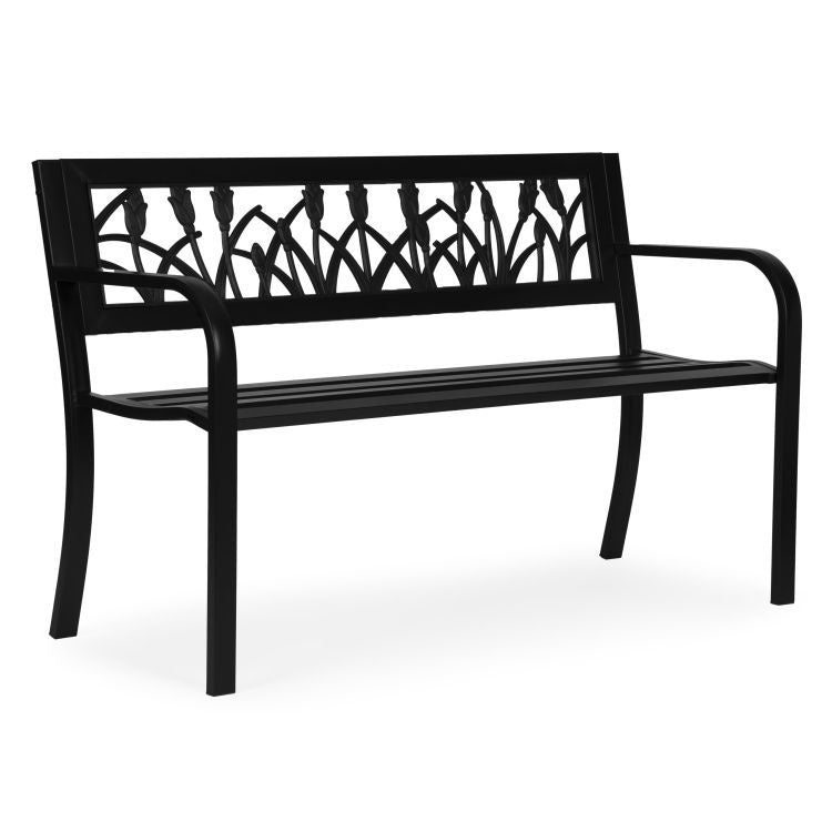Metalna baštenska klupa 120×50 cm sa dekorativnim naslonom