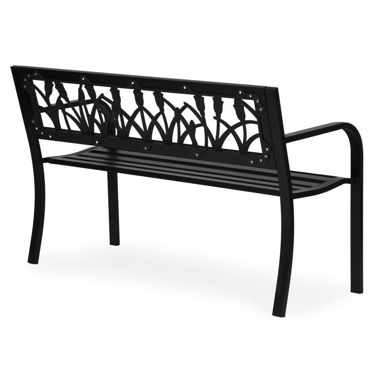 Metalna baštenska klupa 120×50 cm sa dekorativnim naslonom, crna - MultiGarden
