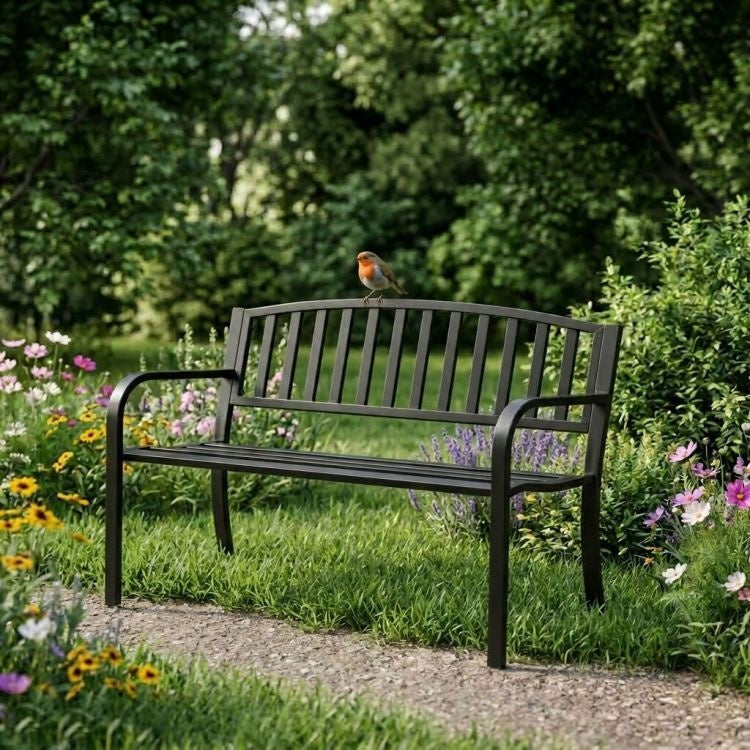 Metalna baštenska klupa 120×50 cm sa naslonom, crna - MultiGarden