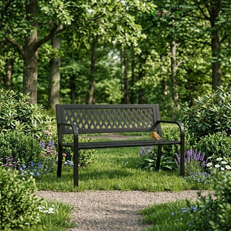 Metalna baštenska klupa 120×50 cm sa rešetkastim naslonom, crna - MultiGarden