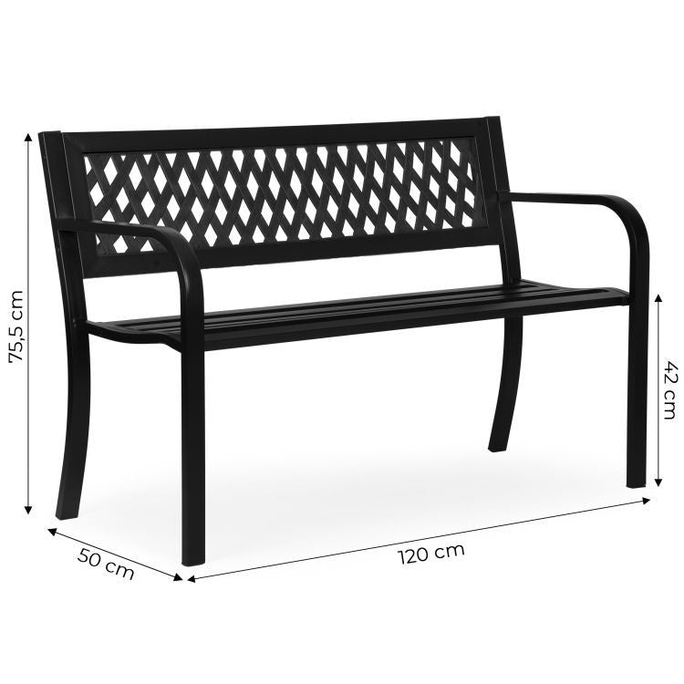 Metalna baštenska klupa 120×50 cm sa rešetkastim naslonom, crna - MultiGarden