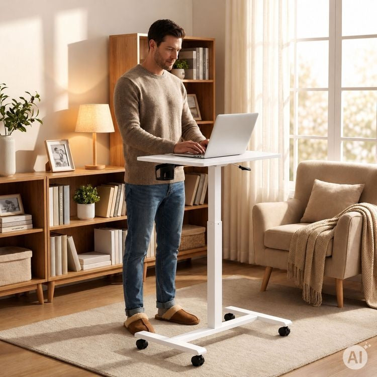 Mobilni podesivi sto za laptop, 70 × 48 cm, bele boje, visina 71,5–112 cm – ModernHome