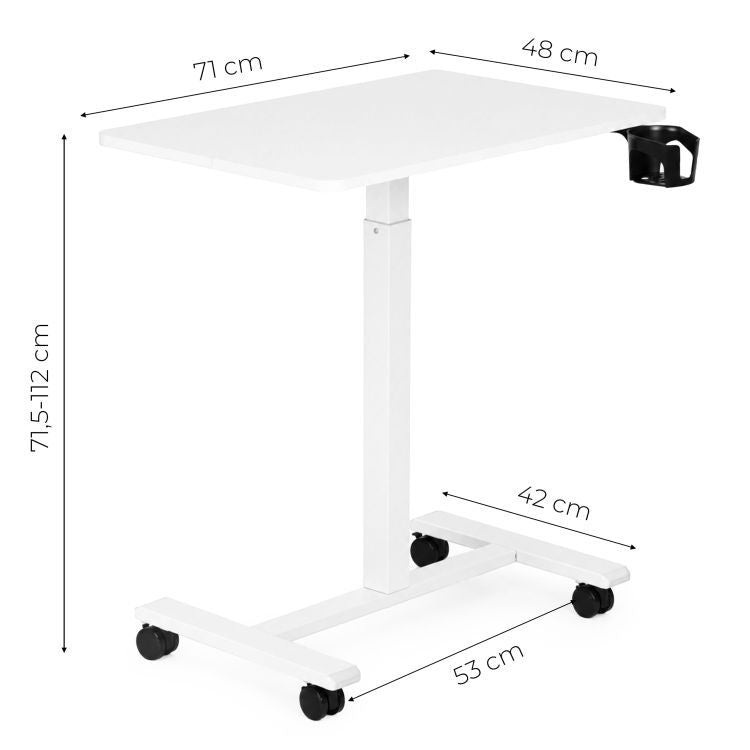 Mobilni podesivi sto za laptop, 70 × 48 cm, bele boje, visina 71,5–112 cm – ModernHome