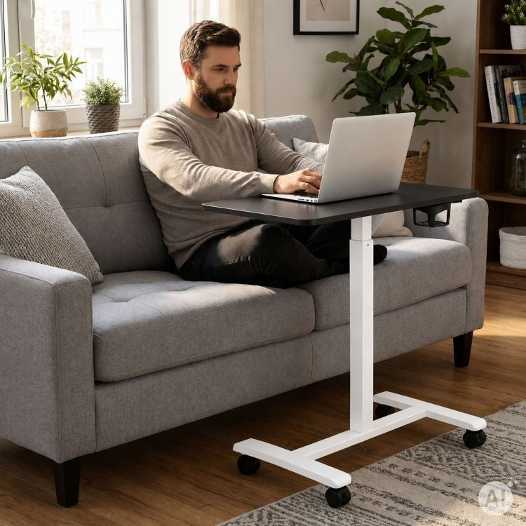 Mobilni podesivi sto za laptop 70 × 48 cm, visina 71,5–112 cm, crna radna ploča – ModernHome