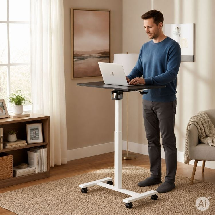 Mobilni podesivi sto za laptop 70 × 48 cm, visina 71,5–112 cm, crna radna ploča – ModernHome