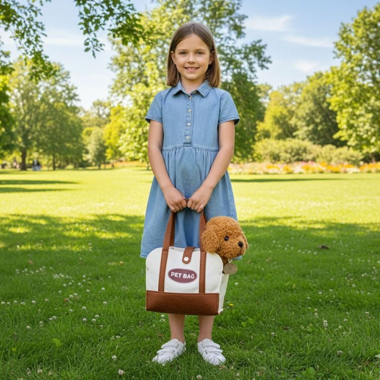 Plišana igračka za decu, štene Brown Poodle, torba + četka za negu