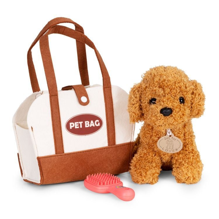 Plišana igračka za decu, štene Brown Poodle, torba + četka za negu
