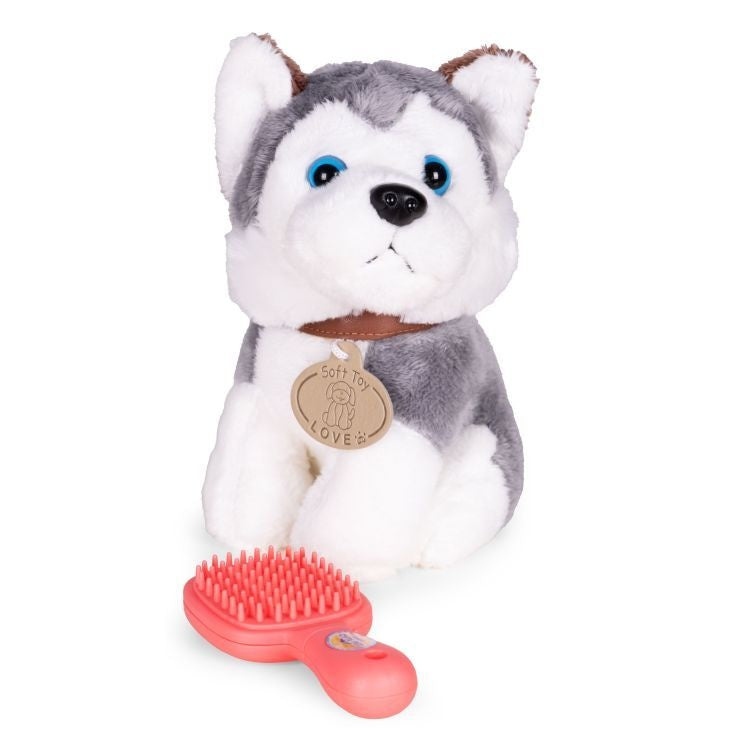 Plišana igračka za decu, štene Husky, torba + četka za negu