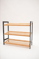 Polica za obucu 3 nivoa bamboo crna