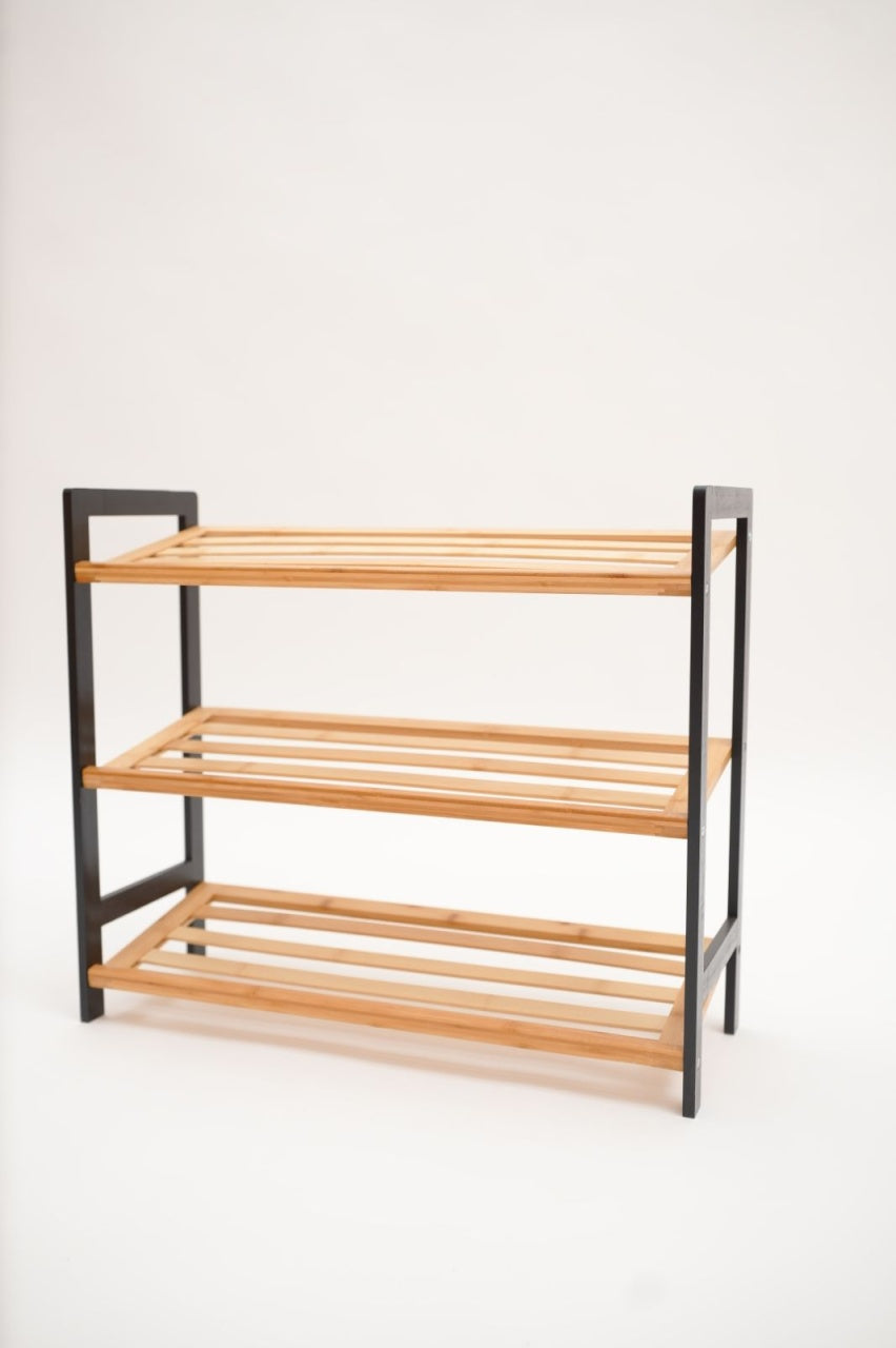 Polica za obucu 3 nivoa bamboo crna