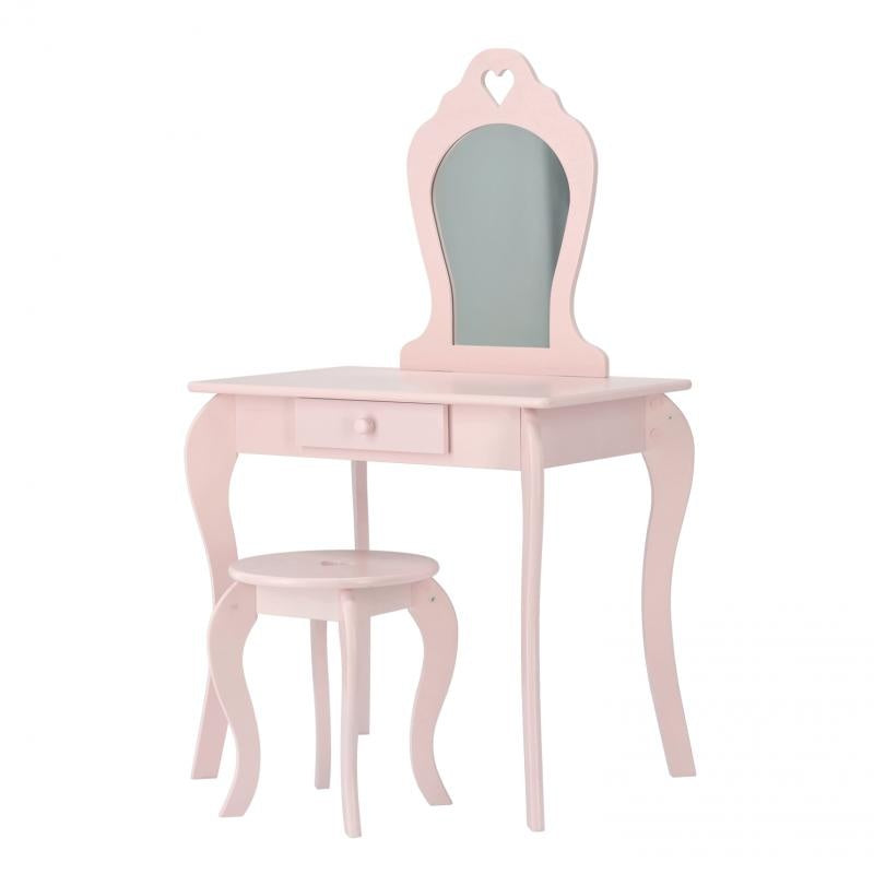 Roze sto za šminkanje sa ogledalom + stolica