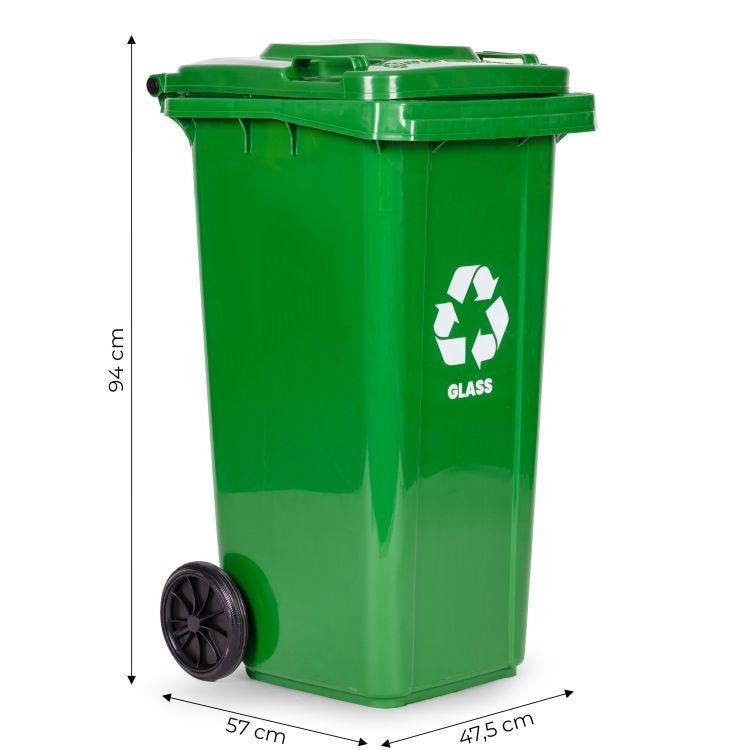Set 3 kante za đubre - 120 L (3 boje), gumirani točkovi – papir, staklo, plastika