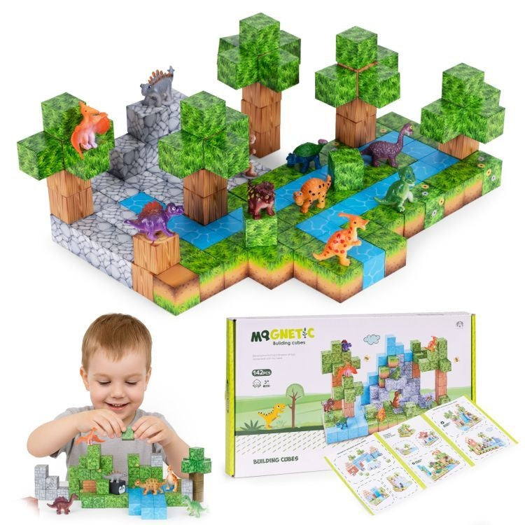Set magnetnih kocki za decu – 142 dela, kocke i dinosaurisi