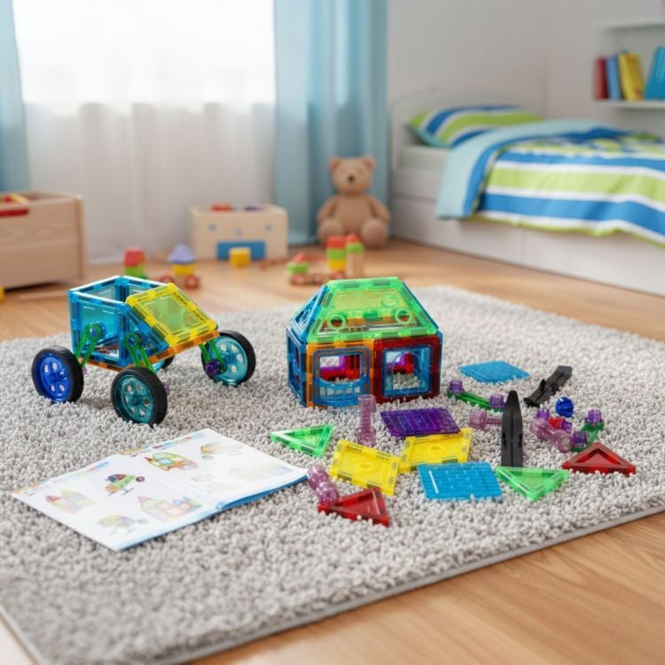 Set magnetnih kocki za decu – kuća i auto