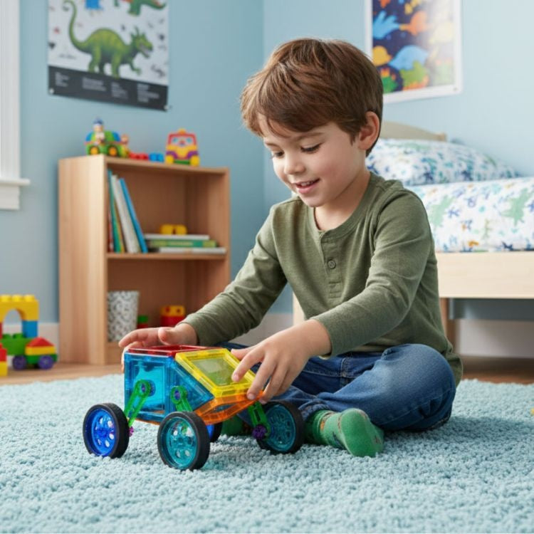 Set magnetnih kocki za decu – kuća i auto, 48 delova
