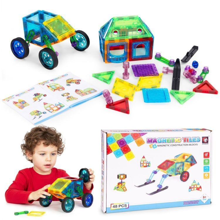 Set magnetnih kocki za decu – kuća i auto, 48 delova