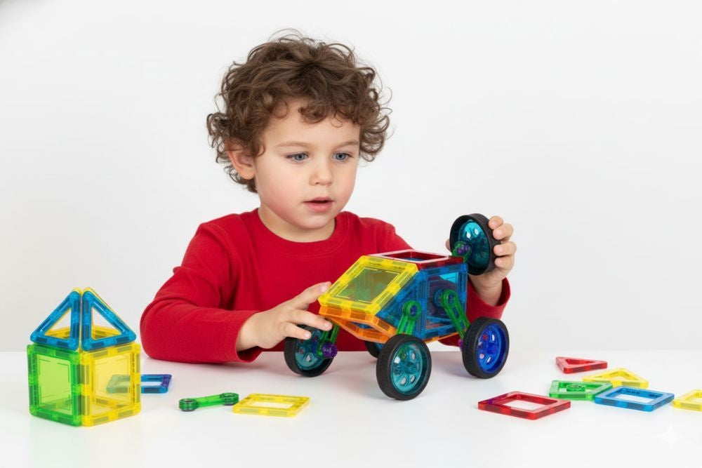 Set magnetnih kocki za decu – kuća i auto, 48 delova