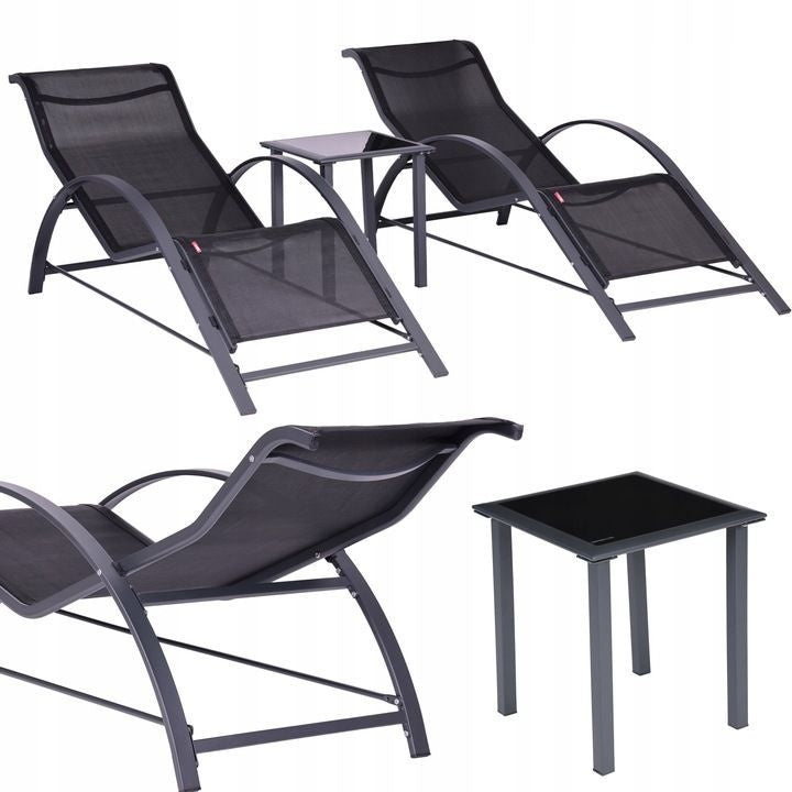 Set od 2 ležaljke za baštu sa stolom Black