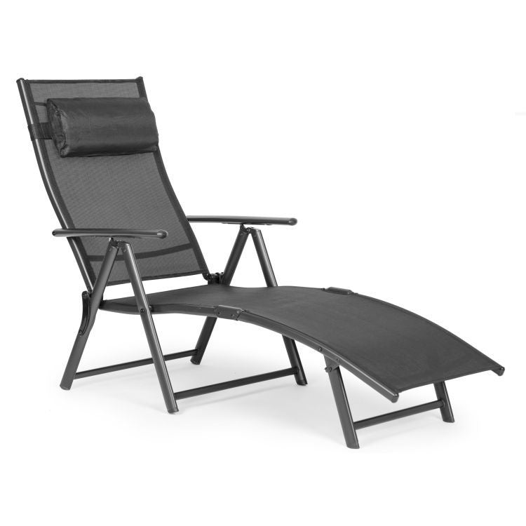 Sklopiva baštenska ležaljka za plažu sa podesivim naslonom i čeličnim ramom, Gray, MultiGarden