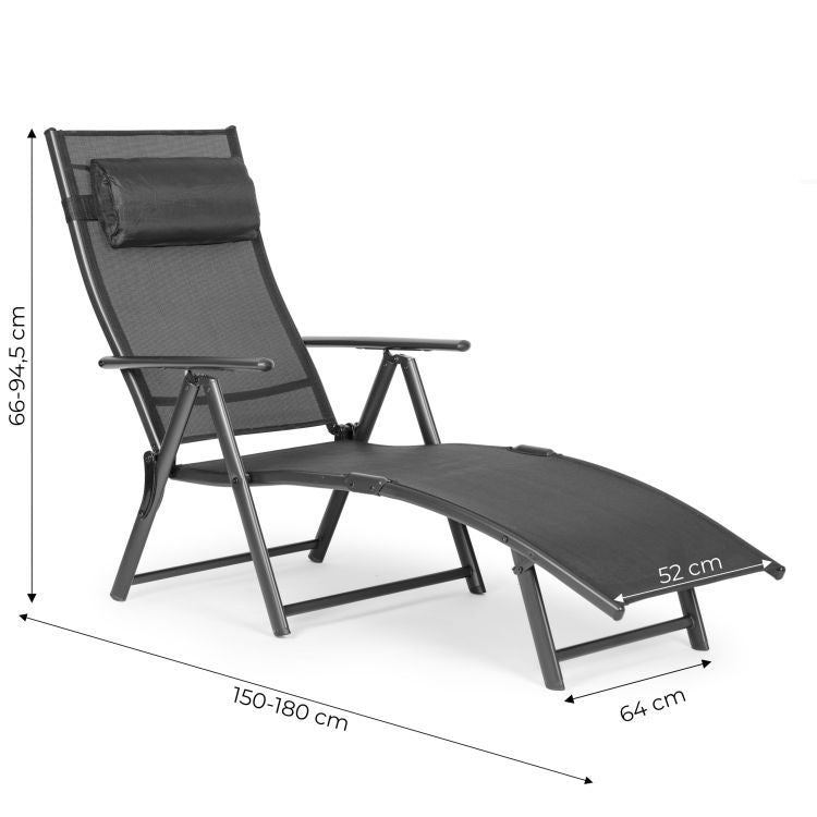 Sklopiva baštenska ležaljka za plažu sa podesivim naslonom i čeličnim ramom, Gray, MultiGarden