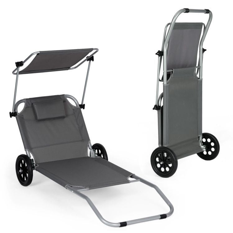 Sklopiva ležaljka za plažu sa točkovima i tendom – Grey MultiGarden