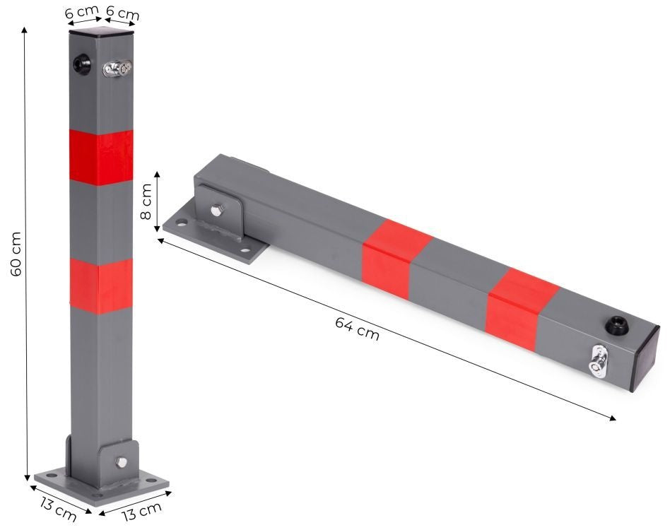 Sklopiva Parking barijera STUB sivi 60 cm with Key and Reflective Stripes