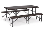 Sklopivi set sto180cm sa 2 klupe ratan brown