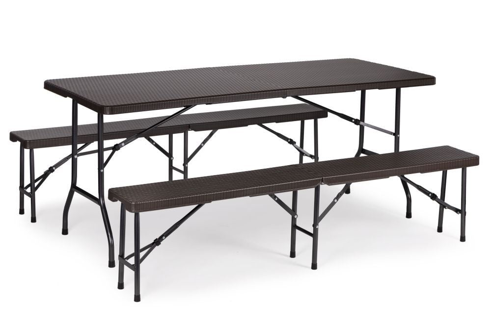 Sklopivi set sto180cm sa 2 klupe ratan brown