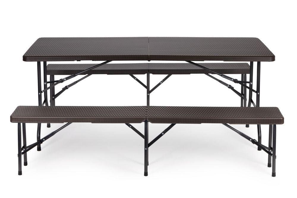 Sklopivi set sto180cm sa 2 klupe ratan brown