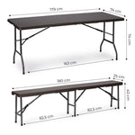 Sklopivi set sto180cm sa 2 klupe ratan brown