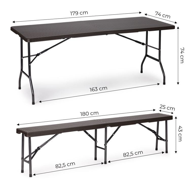 Sklopivi set sto180cm sa 2 klupe ratan brown