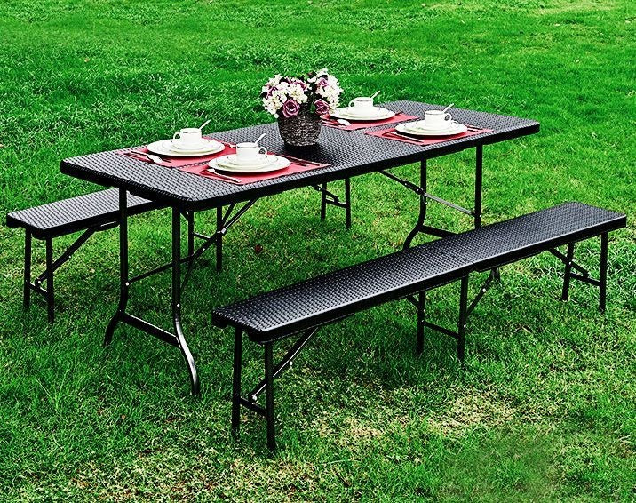 Sklopivi set sto180cm sa 2 klupe ratan brown