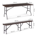 Sklopivi sto 180cm + 2 klupe braon