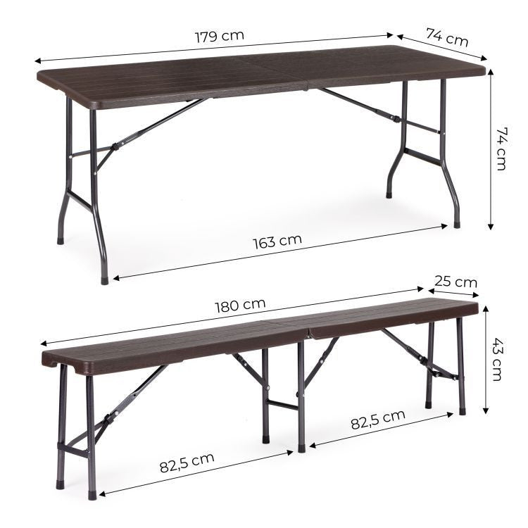 Sklopivi sto 180cm + 2 klupe braon