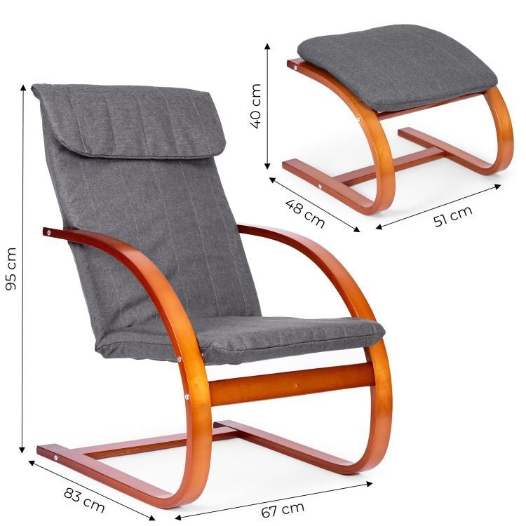 Stolica za ljuljanje sa naslonom za noge walnut MODERNHOME