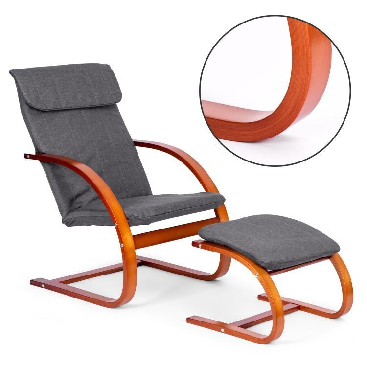 Stolica za ljuljanje sa naslonom za noge walnut MODERNHOME