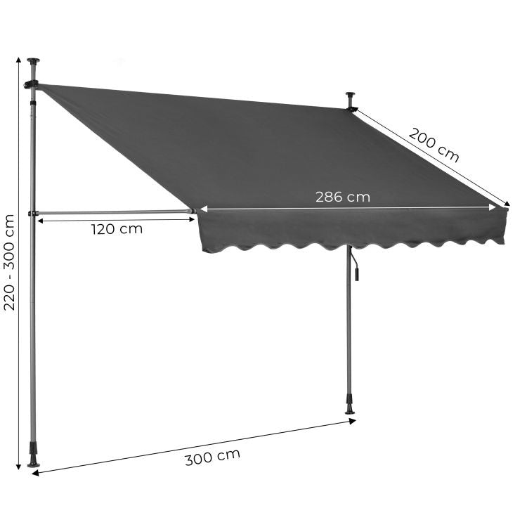 Tenda za terasu i balkon sa podešavanjem visine 3x1.2m Gray Multigarden