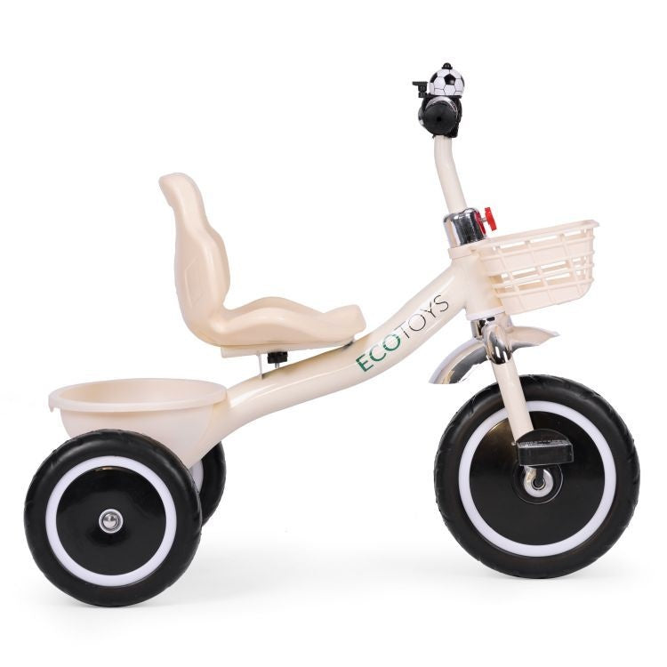 Tricikl sa neklizajućim rukohvatima, zvoncem i korpom, Beige, ECOTOYS