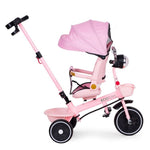 Tricikl za decu sa rotirajućim sedištem, gurajućim rukohvatom i tendom pink,ECOTOYS