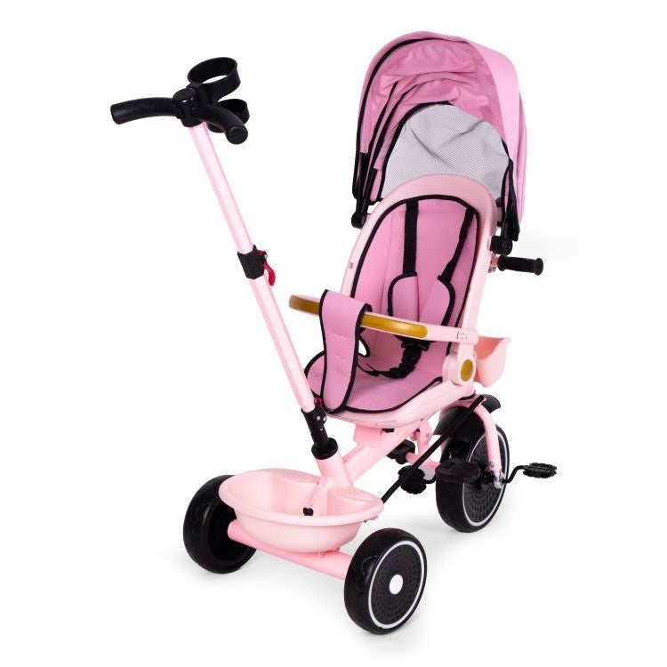 Tricikl za decu sa rotirajućim sedištem, gurajućim rukohvatom i tendom pink,ECOTOYS