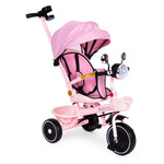 Tricikl za decu sa rotirajućim sedištem, gurajućim rukohvatom i tendom pink,ECOTOYS