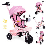 Tricikl za decu sa rotirajućim sedištem, gurajućim rukohvatom i tendom pink,ECOTOYS