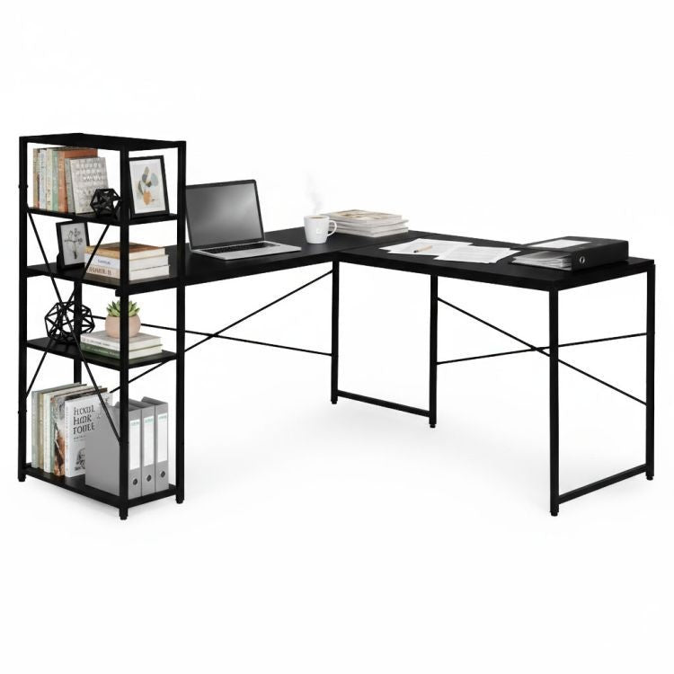 Ugaoni radni sto sa policama – Black LOFT ModernHome