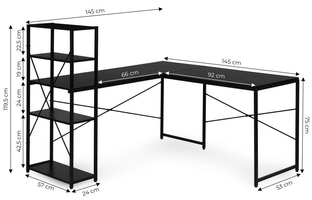Ugaoni radni sto sa policama – Black LOFT ModernHome