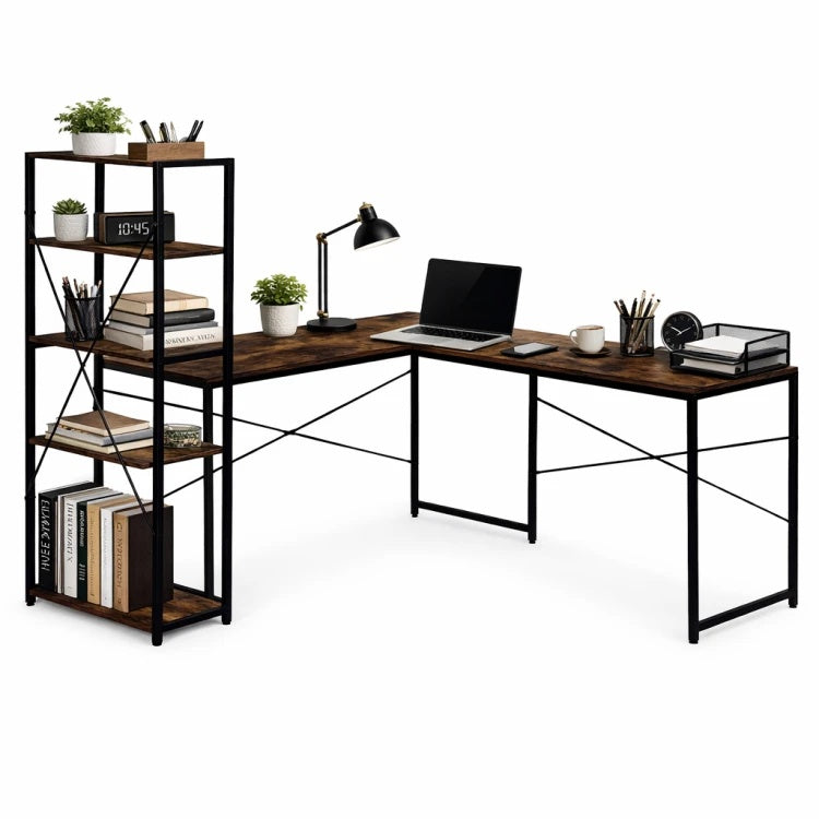 Ugaoni radni sto sa policama – Walnut LOFT ModernHome