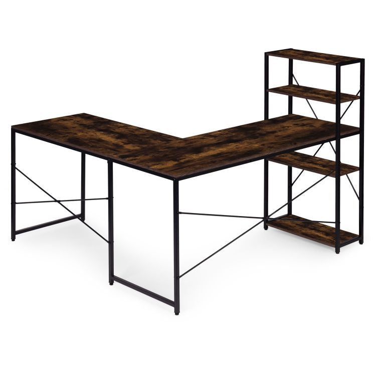 Ugaoni radni sto sa policama – Walnut LOFT ModernHome
