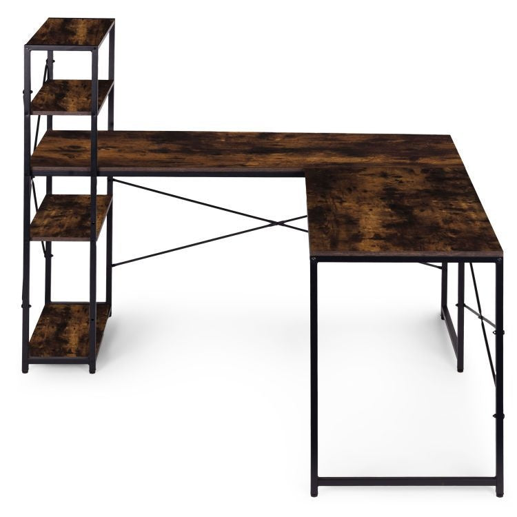 Ugaoni radni sto sa policama – Walnut LOFT ModernHome