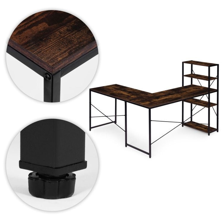 Ugaoni radni sto sa policama – Walnut LOFT ModernHome