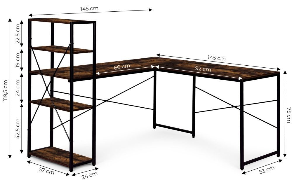 Ugaoni radni sto sa policama – Walnut LOFT ModernHome