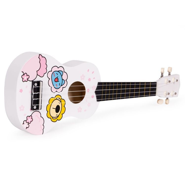 Ukulele drvena gitara za decu sa 4 najlonske žice i trzalicom bela– ECOTOYS
